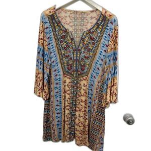 Soft Surroundings L Embroidered Velvet Tunic Hippie Bohemian Colorful